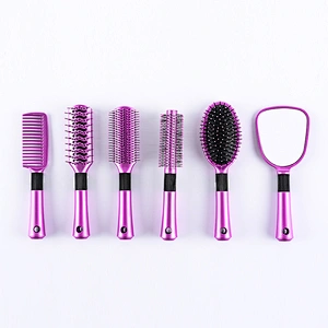 Professional different style 24pcs/set plastic massage hairbrush set with iron display rack