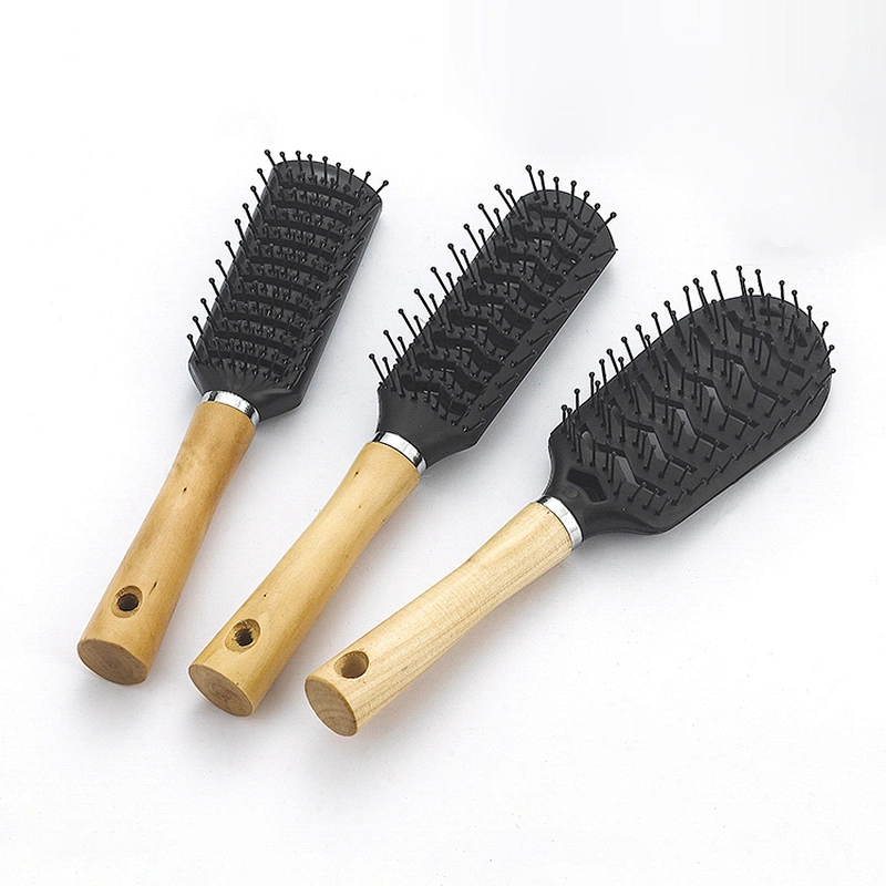 Custom Log Hair Dryer Brush Hairdresser Styling Brush Black Plastic Massage Brush
