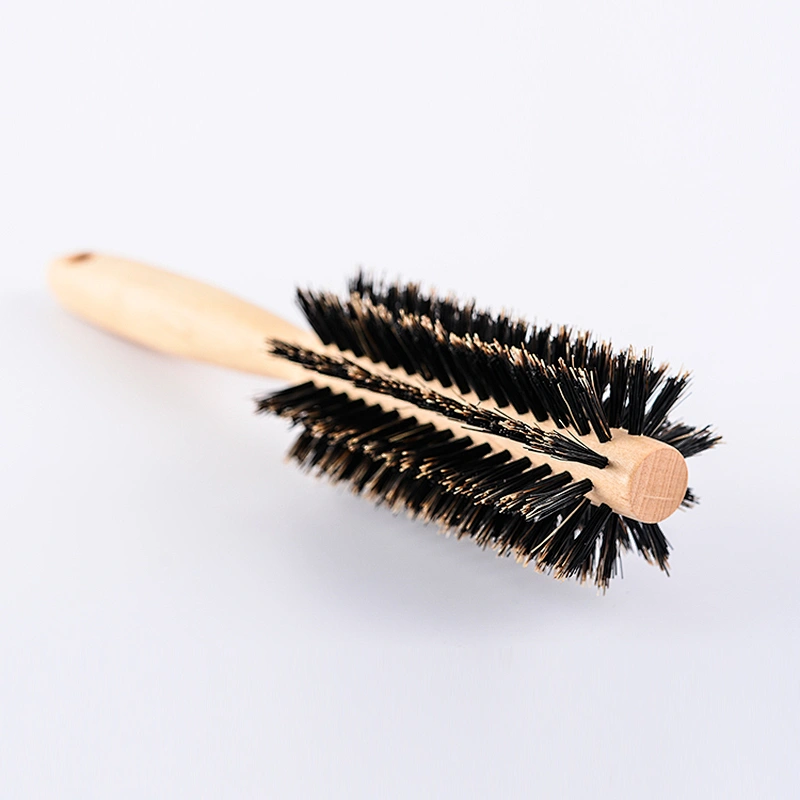 Wooden Rotating Round Barrel Anti-Static Hair Brush With Natural Boar bristle