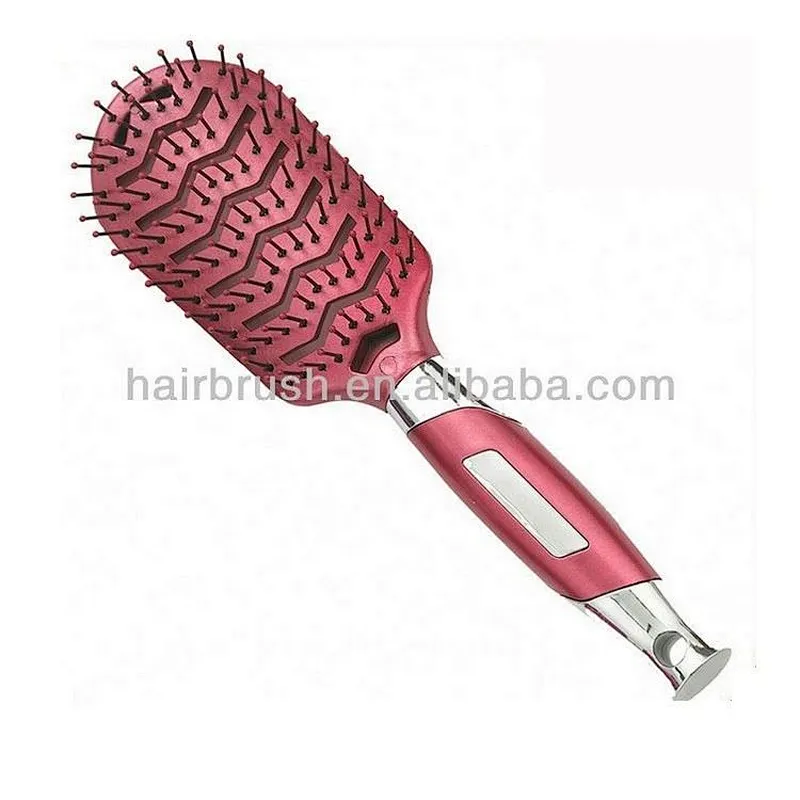 Red synthetic hair brush with metallic coating