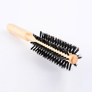 Wooden Rotating Round Barrel Anti-Static Hair Brush With Natural Boar bristle