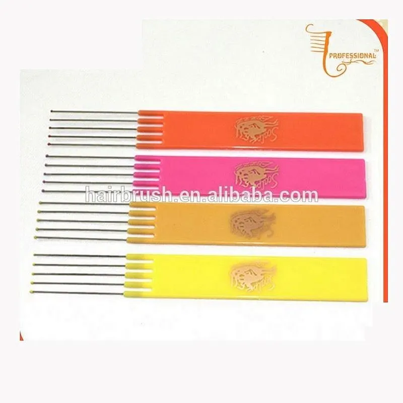 Metal pins colorful plastic hair comb
