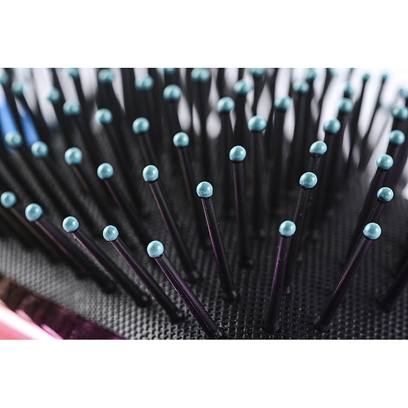 Plastic rainbow black ball tip cushion soft touch detangling hair brush customized paddle hair brush for women