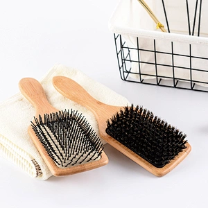 Natural Color Bamboo Paddle Cushion Wooden Massage Hair Brush