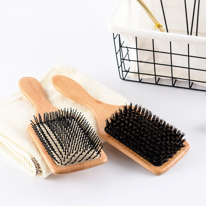 Natural Color Bamboo Paddle Cushion Wooden Massage Hair Brush