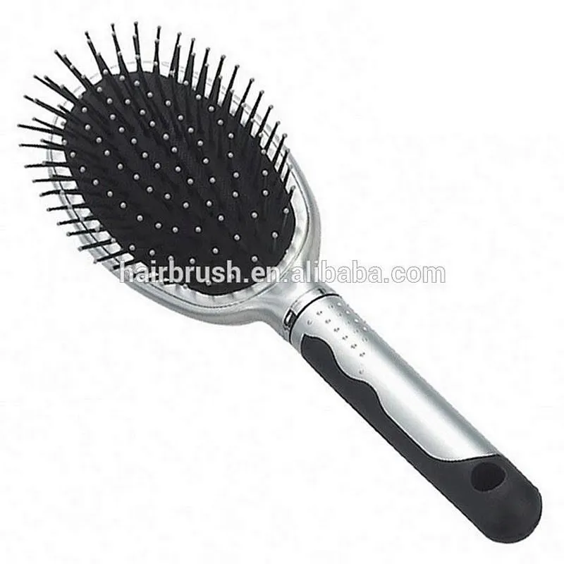 plastic cushion detangling hair brush with design in silver