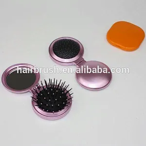 ABS round foldable hair brush with mirror metal painting