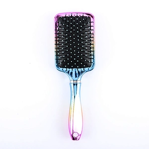 Plastic rainbow black ball tip cushion soft touch detangling hair brush customized paddle hair brush for women