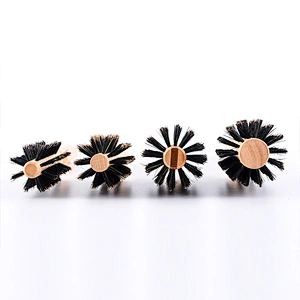 Wooden Rotating Round Barrel Anti-Static Hair Brush With Natural Boar bristle