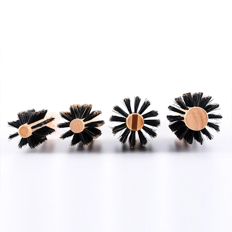 Wooden Rotating Round Barrel Anti-Static Hair Brush With Natural Boar bristle