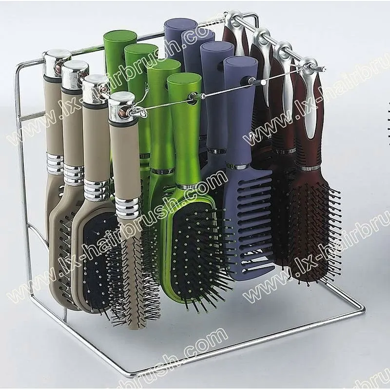 plastic hair brush set,daily hair brush,16pcs/set/iron display rack
