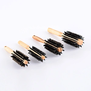 Wooden Rotating Round Barrel Anti-Static Hair Brush With Natural Boar bristle