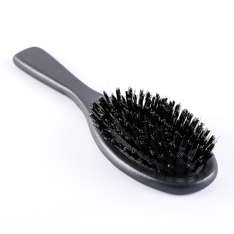 Newest custom natural detangling black cushion oak wooden hairbrush with pure boar bristles
