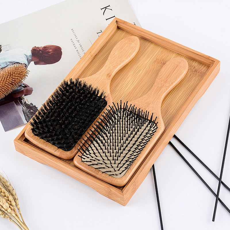 Natural Color Bamboo Paddle Cushion Wooden Massage Hair Brush