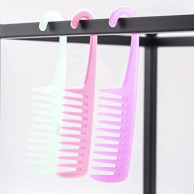 Custom plastic  hanging detangling hair comb larges hook wide tooth comb