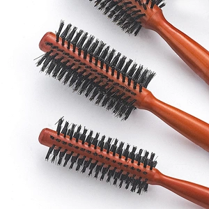 Custom Hairdresser Round Wooden Handle Styling Brush Set Wild Boar Mane Rolling Hair Brush