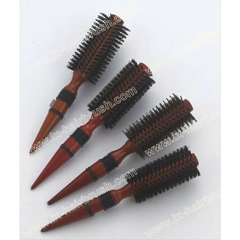 Anti-static round wooden hairbrush with mixed boar bristle