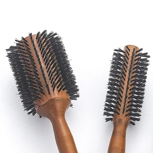 Wholesale handmade round wooden handle boar bristles Ionic curved hair styling brush