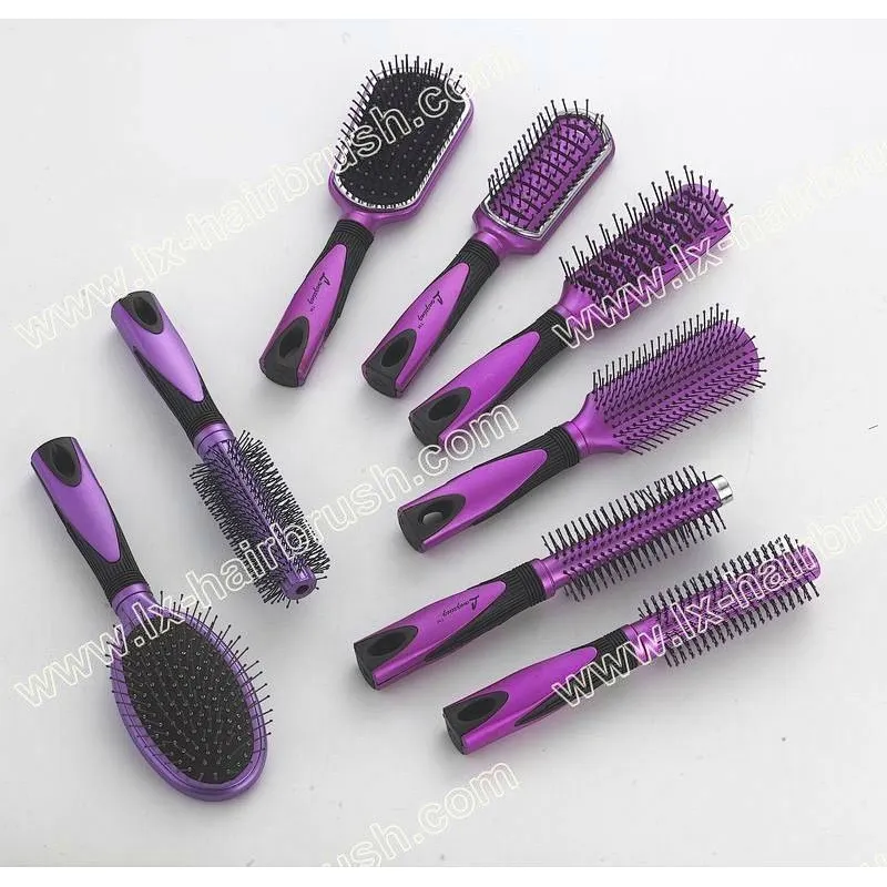 A-A handle plastic hairbrush set,cushion/vent/round hair brush