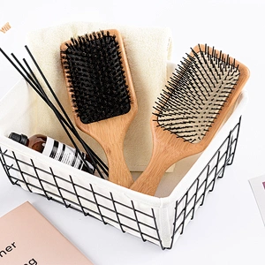 Natural Color Bamboo Paddle Cushion Wooden Massage Hair Brush