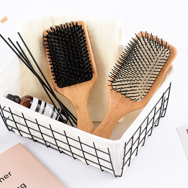 Natural Color Bamboo Paddle Cushion Wooden Massage Hair Brush