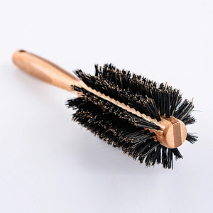 Wooden Rotating Round Barrel Anti-Static Hair Brush With Natural Boar bristle