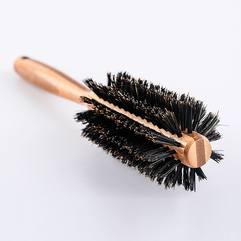 Wooden Rotating Round Barrel Anti-Static Hair Brush With Natural Boar bristle