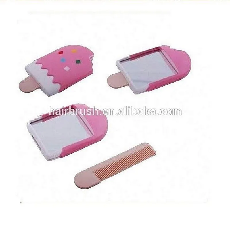 New arrival lovely shape Children foldable plastic hair brush with mirror