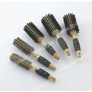 wooden round hairbrush with mixed bristle