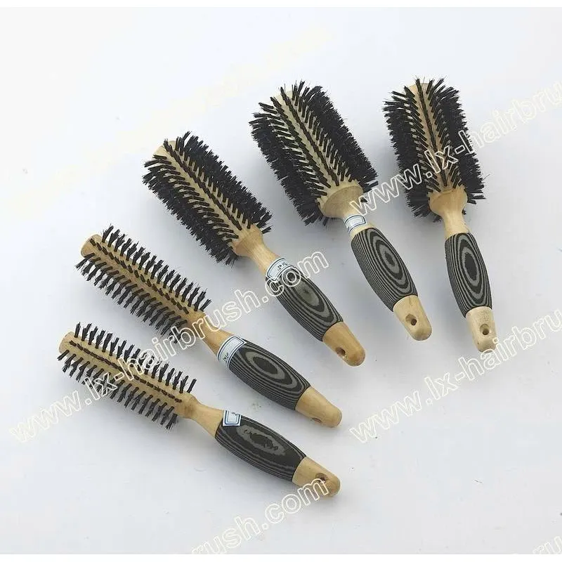wooden round hairbrush with mixed bristle