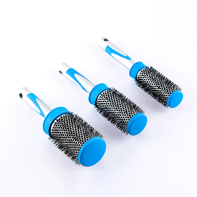 Professional aluminum barrel plastic volume round hair brush with bristles