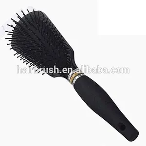 Black rubberized professional paddle and cushion hair brush