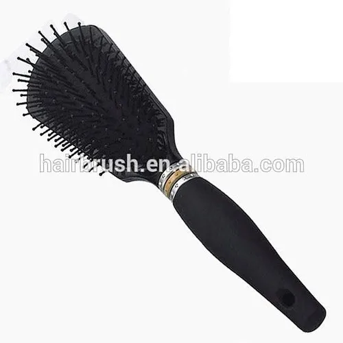 Black rubberized professional paddle and cushion hair brush