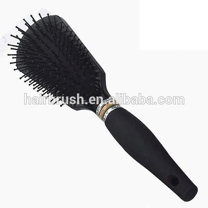Black rubberized professional paddle and cushion hair brush