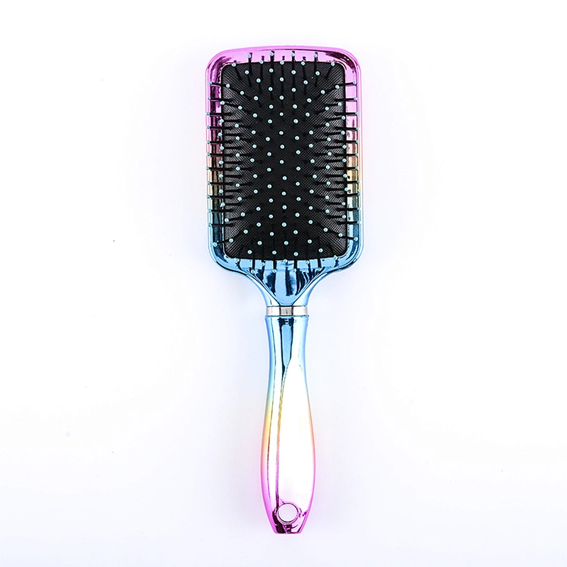 Plastic rainbow black ball tip cushion soft touch detangling hair brush customized paddle hair brush for women