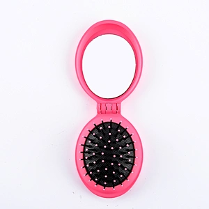 Portable round shape cosmetic high quality wholesale cheap folding hair brush with mirror set for promotion