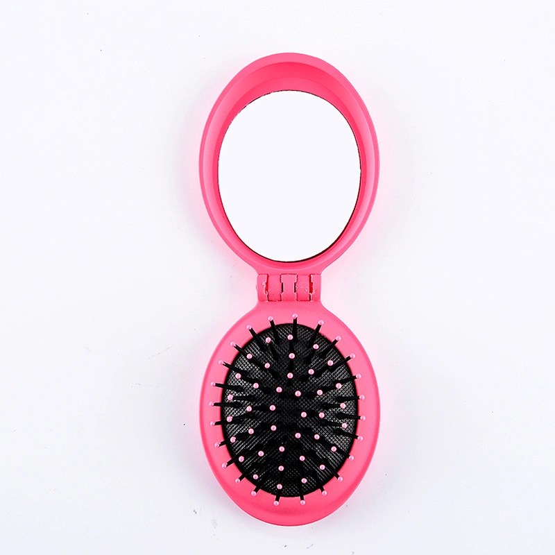 Portable round shape cosmetic high quality wholesale cheap folding hair brush with mirror set for promotion