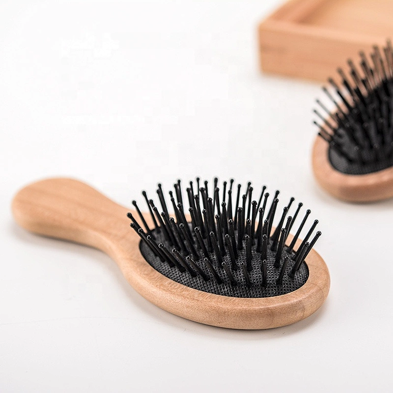 compact brush travel set eco-friendly wooden baby brush nylon soft bristle customize laser logo hair brush for kids