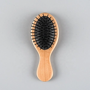 compact brush travel set eco-friendly wooden baby brush nylon soft bristle customize laser logo hair brush for kids