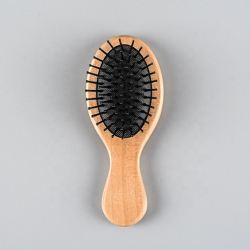 compact brush travel set eco-friendly wooden baby brush nylon soft bristle customize laser logo hair brush for kids