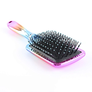 Plastic rainbow black ball tip cushion soft touch detangling hair brush customized paddle hair brush for women