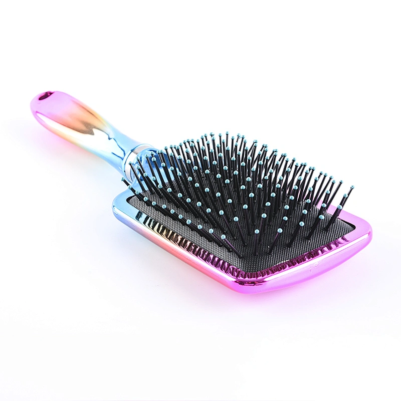 Plastic rainbow black ball tip cushion soft touch detangling hair brush customized paddle hair brush for women