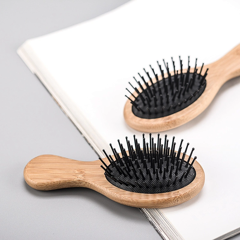 kids cosmetics brush bamboo baby brush wooden round cushion massage hairbrush wholesale
