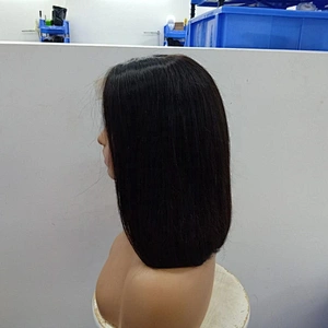 100% Virgin Silky Staight Closure Wig 10inch to 14inch Glueless Human Hair Bob Wig Blunt Cut