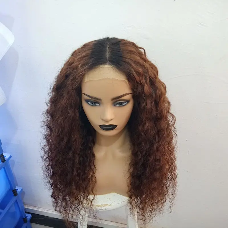 Raw Indian Hair Deep Wave Bundles With Closure Customized Color Hair Sewing Wigs Deep Curly Lace Closure Frontal Wig