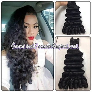2010 New Funmi Hair Style Ocean Spiral Curl Double Drawn Hair Extensions Bundles Factory Price