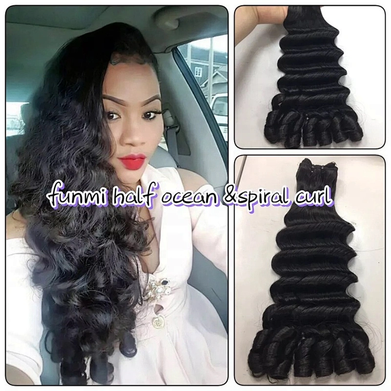 2010 New Funmi Hair Style Ocean Spiral Curl Double Drawn Hair Extensions Bundles Factory Price