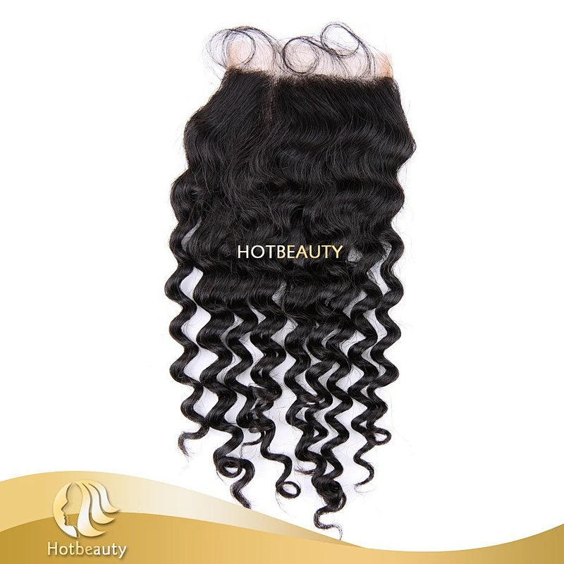 Hot Sale 8''-24'' Deep Wave Lace Closure With Bundles No Shedding