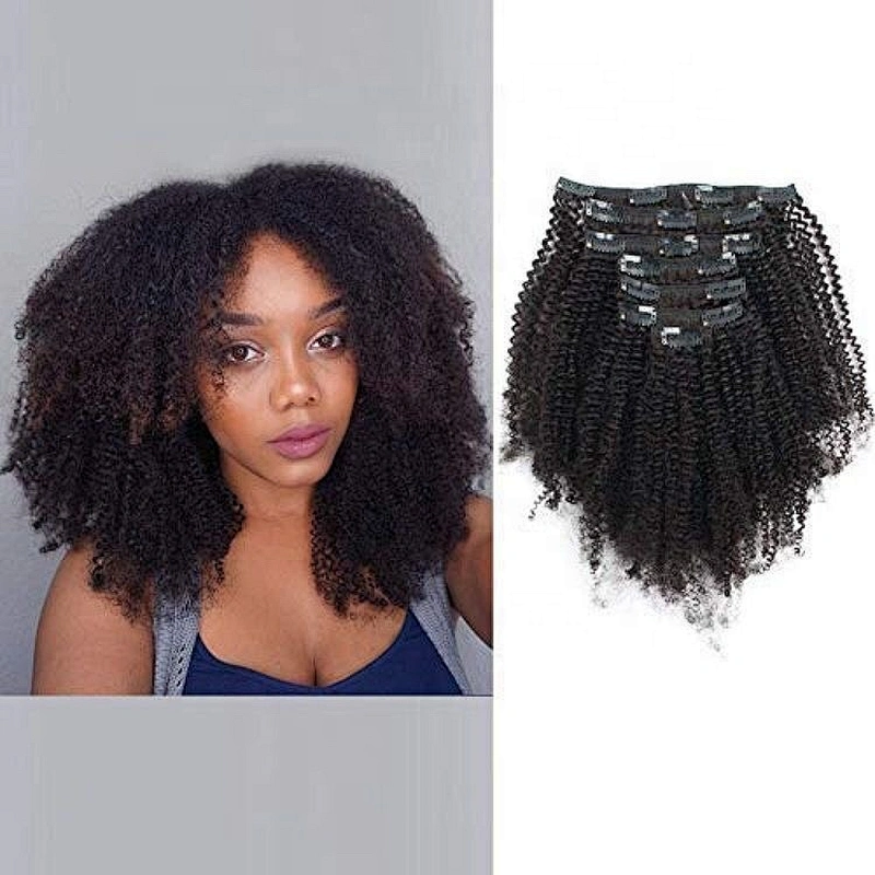 Hot Beauty Clips In Brazilian Human Hair Afro Kinky Curly Clip In Hair Extensions 7 Pieces And 100g/Set Natural Color Remy Hair