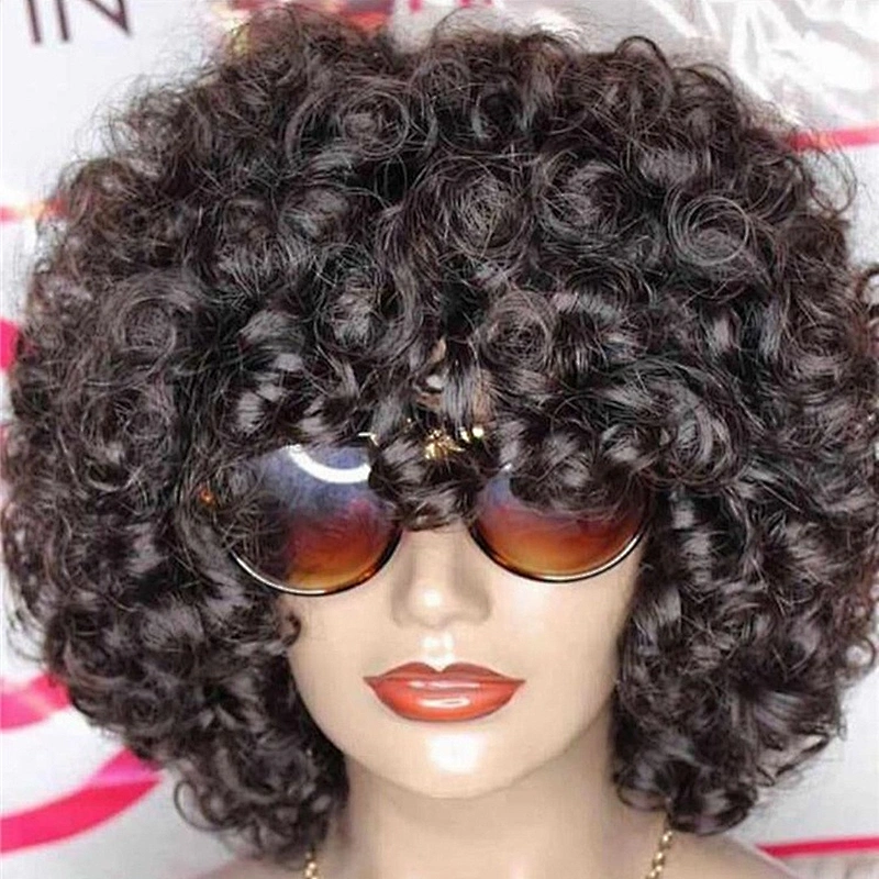 Hot Beauty 12a Virgin Unprocessed Hair Rose Curl Wig With Fringe Super Double Drawn Human Hair Wigs